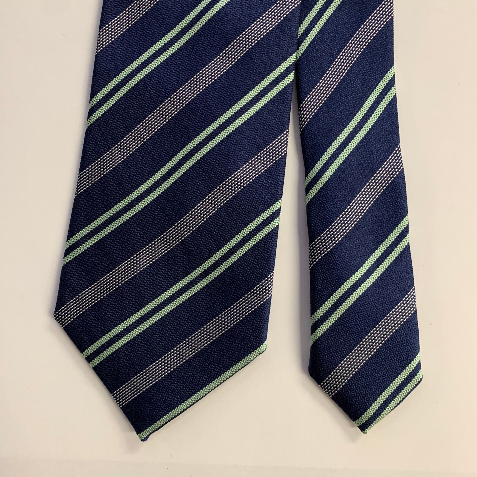 Ermenegildo Zegna Navy Mint Diagonal Stripe Silk Tie